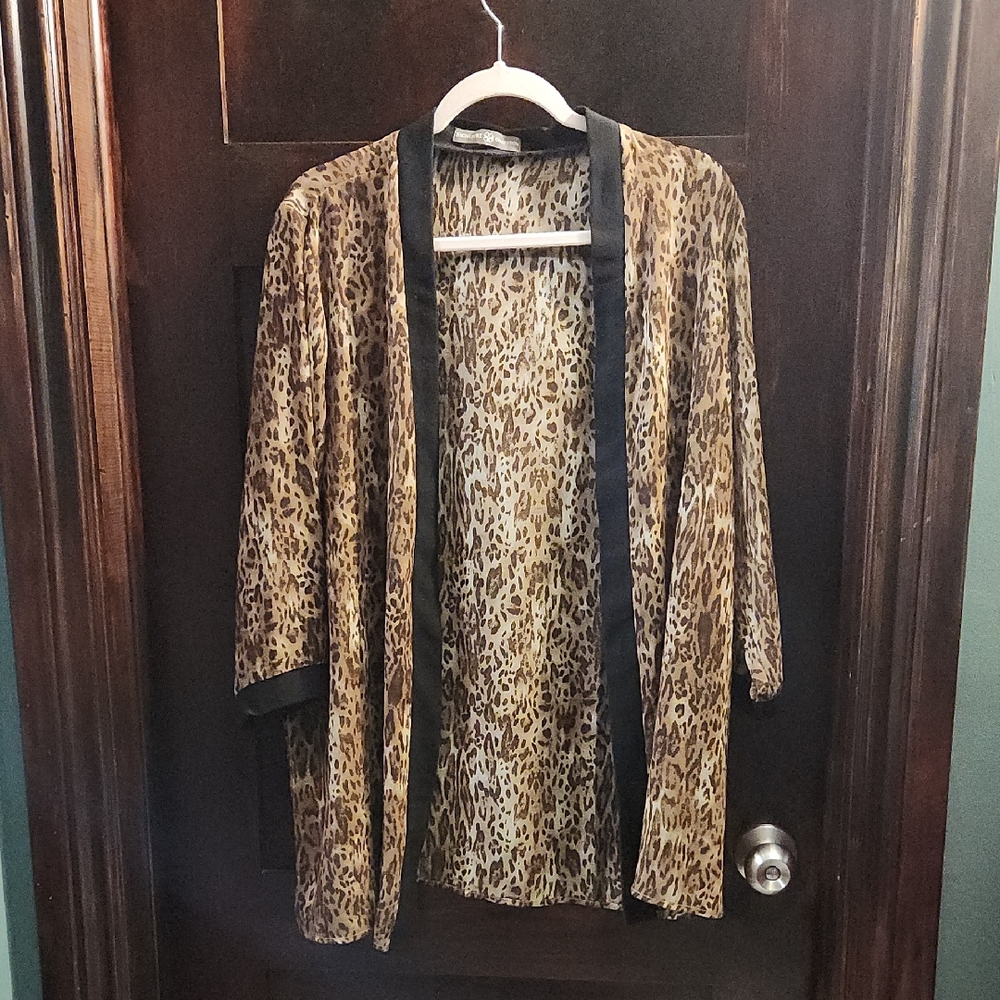 Leopard Print Women's Robe with Black Trim